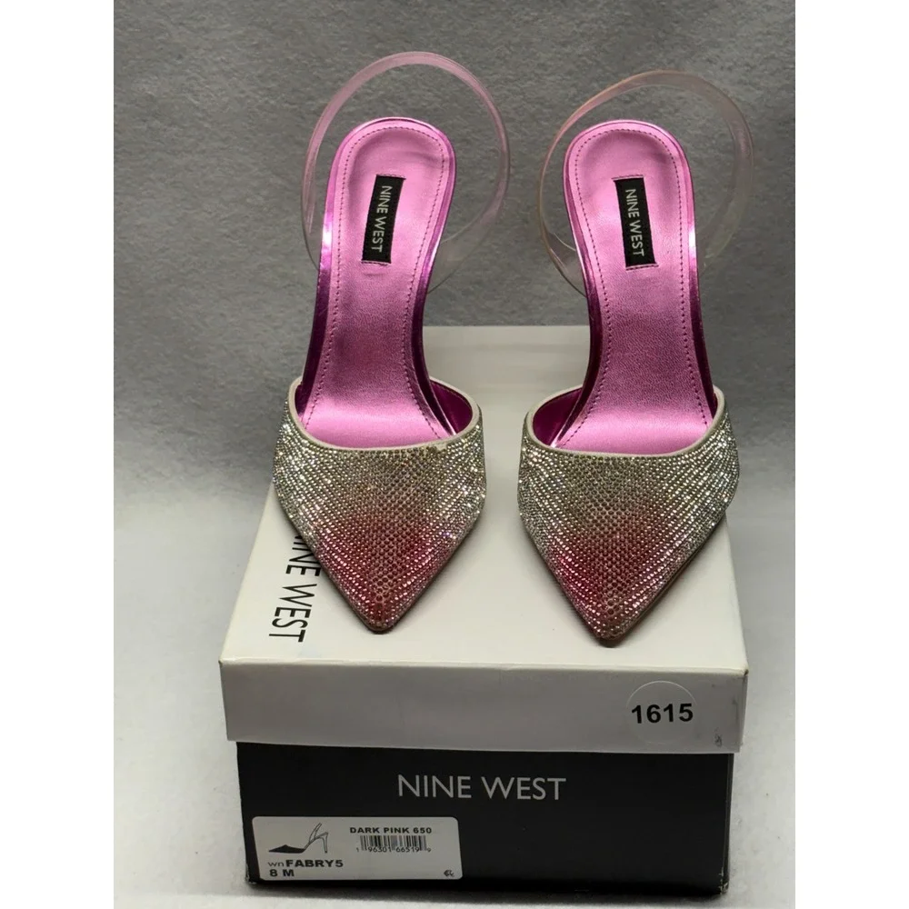 Nine West Fabry5 Ombre Rhinestone Clear Slingback Pumps Dark Pink 8M